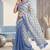 blue & white linen geometric bollywood digital print saree