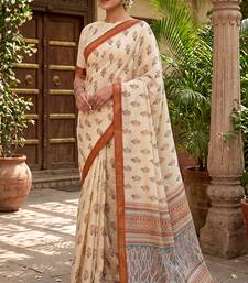 cream chanderi floral printed ready to wear saree