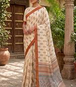 cream chanderi floral printed ready to wear saree