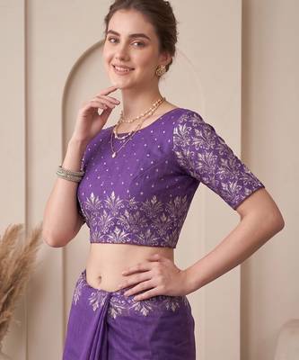 Purple linen solid bollywood digital print saree 4