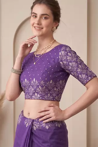 Purple linen solid bollywood digital print saree