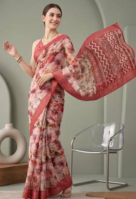 Multicolor linen floral bollywood digital print saree 3