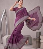 Megenta linen solid bollywood digital print saree