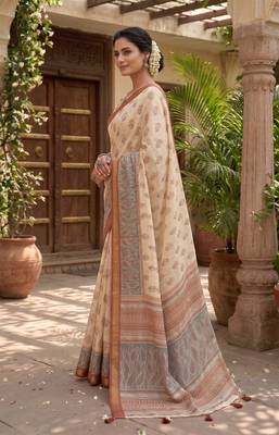 cream chanderi floral printed ready to wear saree 2