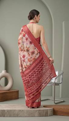Multicolor linen floral bollywood digital print saree 4