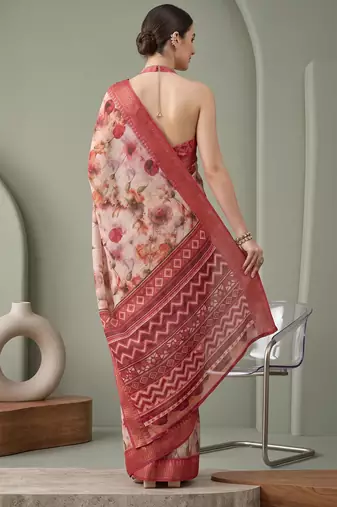 Multicolor linen floral bollywood digital print saree