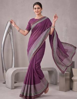 Megenta linen solid bollywood digital print saree 3