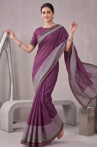 Megenta linen solid bollywood digital print saree