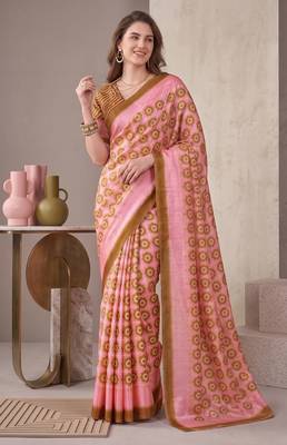 olive brown chanderi geometric digital print bollywood saree 1
