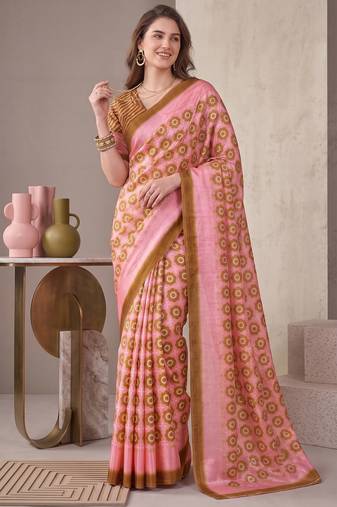 olive brown chanderi geometric digital print bollywood saree