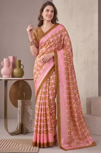 olive brown chanderi geometric digital print bollywood saree