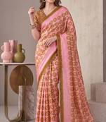 olive brown chanderi geometric digital print bollywood saree