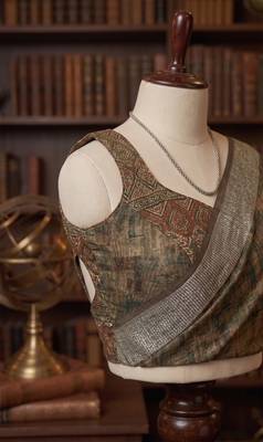 brown chanderi block printed ready to wear saree 5