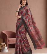 Multicolor linen floral bollywood digital print saree