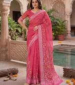 baby pink chanderi block printed ready to wear saree