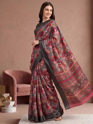 Multicolor linen floral bollywood digital print saree 2