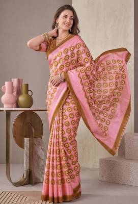 olive brown chanderi geometric digital print bollywood saree 3