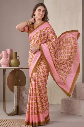 olive brown chanderi geometric digital print bollywood saree