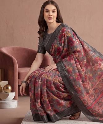 Multicolor linen floral bollywood digital print saree 3