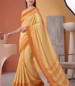 Yellow linen geometric bollywood digital print saree