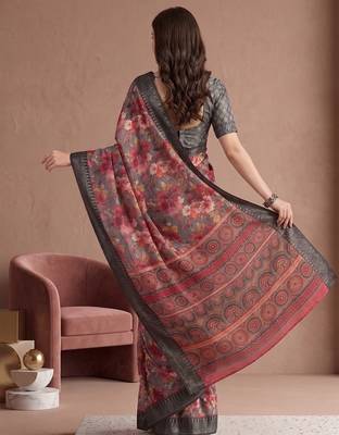 Multicolor linen floral bollywood digital print saree 4