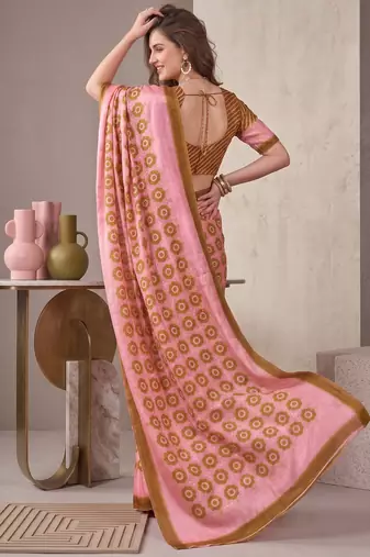 olive brown chanderi geometric digital print bollywood saree