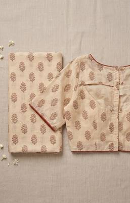 cream chanderi floral printed ready to wear saree 5