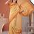 Yellow linen geometric bollywood digital print saree