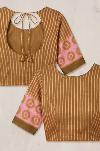 olive brown chanderi geometric digital print bollywood saree