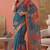 teal green linen botanical design bollywood digital print saree