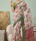 Multicolor linen floral bollywood digital print saree