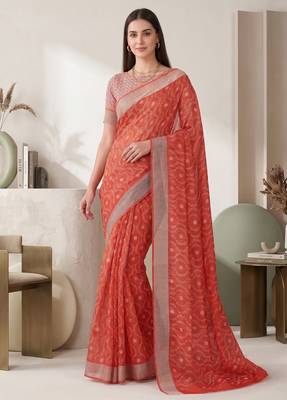 orange chanderi batik print digital print bollywood saree 1