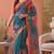 teal green linen botanical design bollywood digital print saree