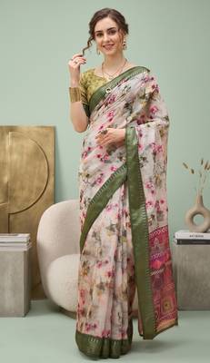 Multicolor linen floral bollywood digital print saree 2