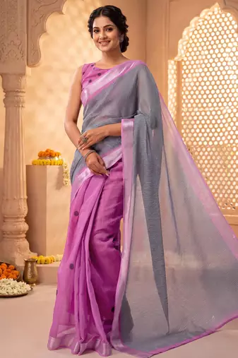 pink chanderi striped printed ready to wear saree