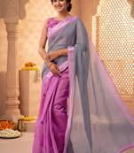 pink chanderi striped printed ready to wear saree
