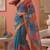 teal green linen botanical design bollywood digital print saree