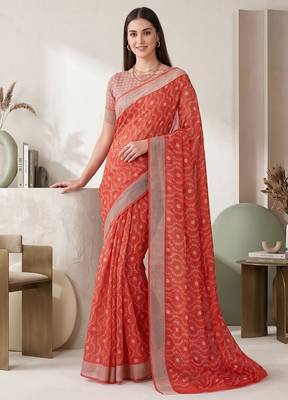 orange chanderi batik print digital print bollywood saree 2