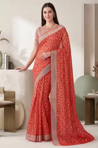 orange chanderi batik print digital print bollywood saree