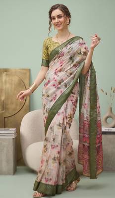 Multicolor linen floral bollywood digital print saree 3