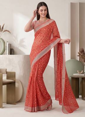 orange chanderi batik print digital print bollywood saree 3