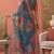 teal green linen botanical design bollywood digital print saree