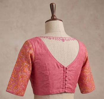 baby pink chanderi block printed ready to wear saree 5