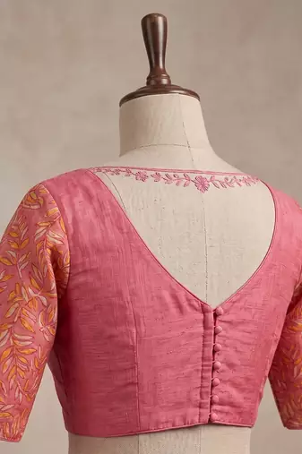 baby pink chanderi block printed ready to wear saree