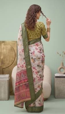 Multicolor linen floral bollywood digital print saree 4
