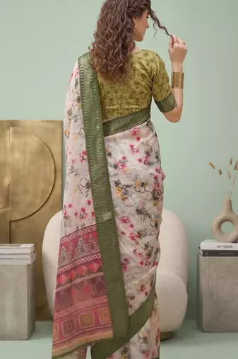Multicolor linen floral bollywood digital print saree