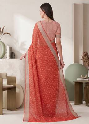 orange chanderi batik print digital print bollywood saree 4