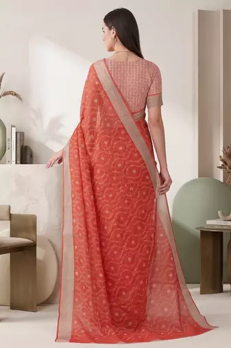orange chanderi batik print digital print bollywood saree