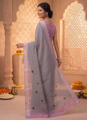 pink chanderi striped printed ready to wear saree 3