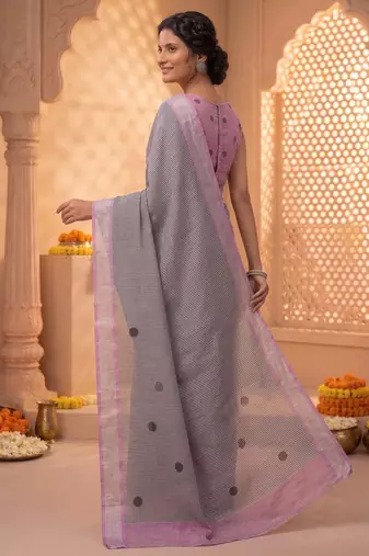pink chanderi striped printed ready to wear saree